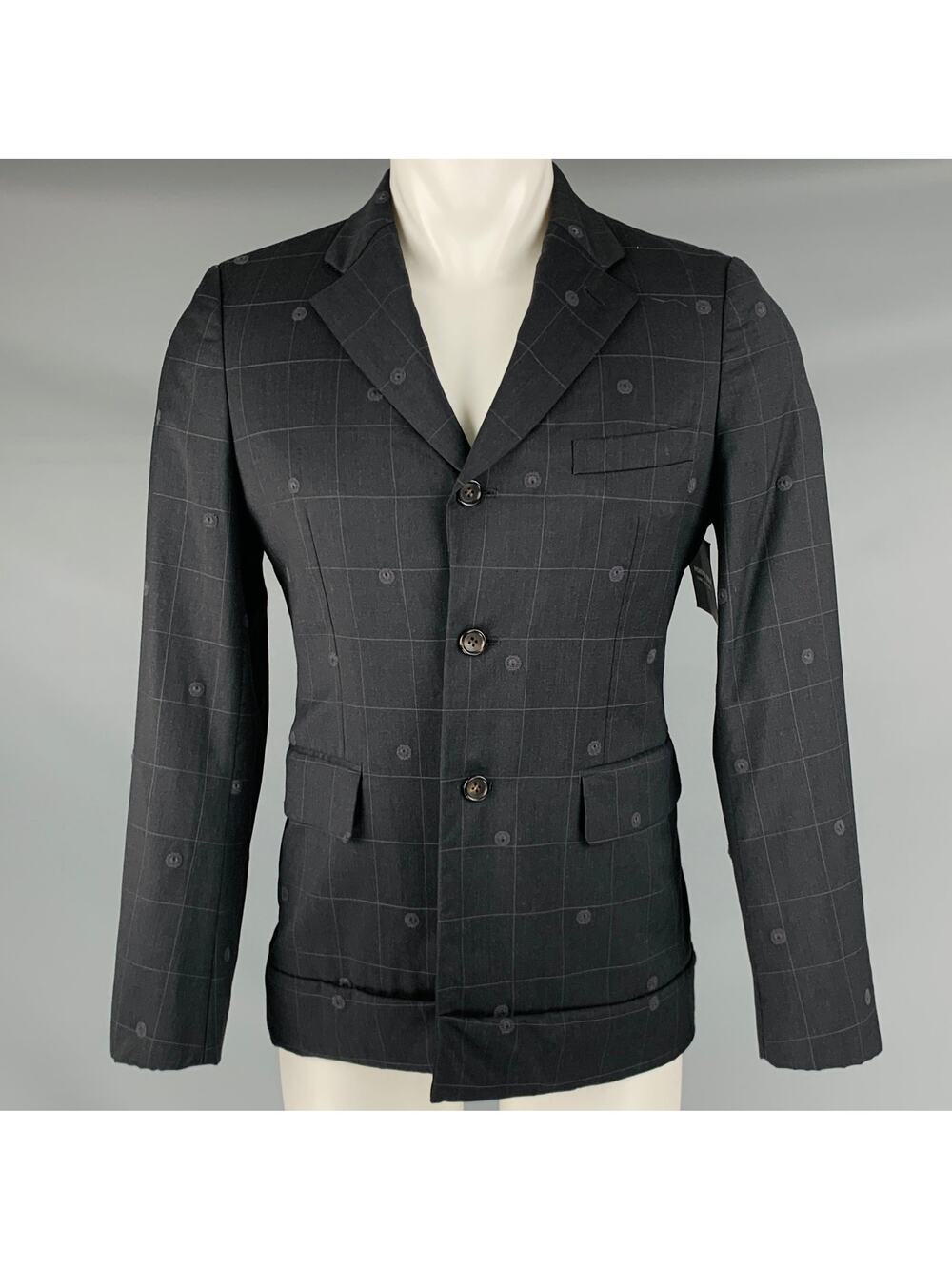 COMME des GARCONS Size S Black Grey Window Pane Wool Sport Coat